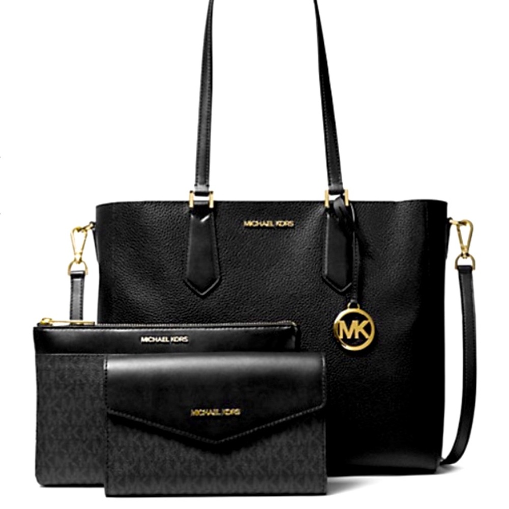 MK Kimberly Large Pebbled Leather and Logo 3-in-1 Tote Bag Set